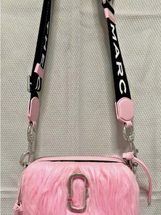 Marc Jacobs Handbags - Marc Jacobs Pink Faux Fur Mini Camera Bag with Branded Black Strap
